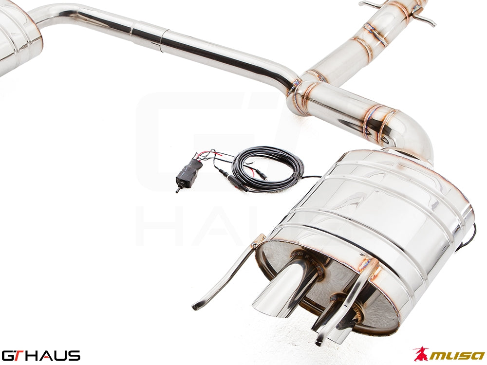 Premium performance exhaust system for Lexus IS-F V8 Sedan, featuring stainless steel construction and electronic valve control.