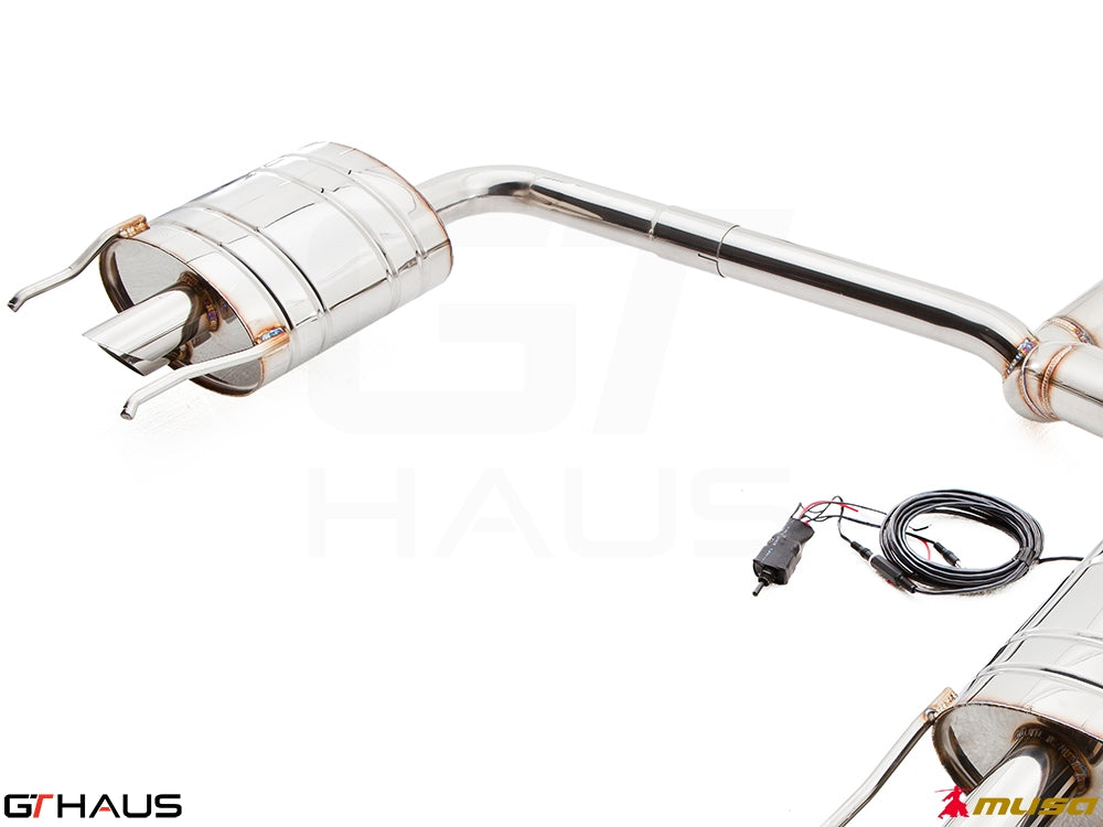 Premium performance exhaust system for Lexus IS-F V8 Sedan, featuring stainless steel construction and electronic valve control.