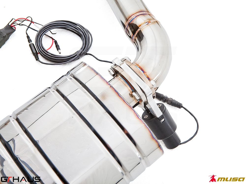 Premium performance exhaust system for Lexus IS-F V8 Sedan, featuring electronic valve control and stainless steel construction.