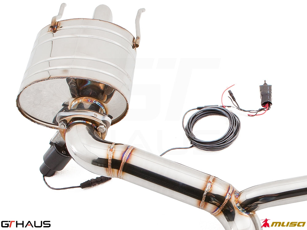 Premium performance exhaust system for Lexus IS-F V8 Sedan, featuring stainless steel construction and electronic valve control.