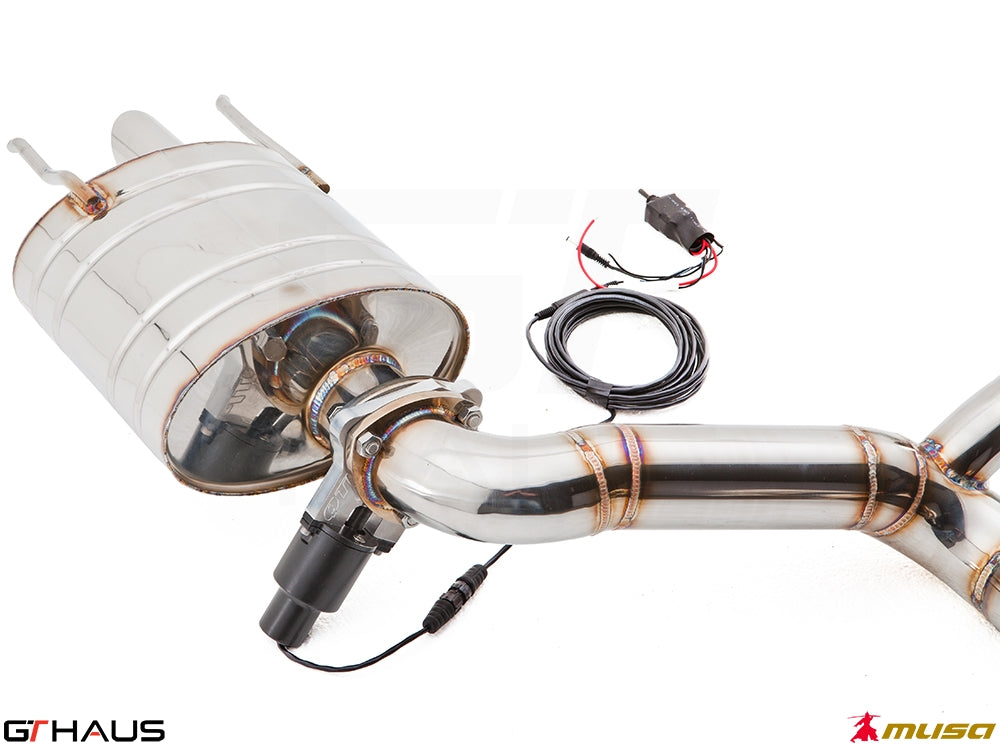 Premium performance exhaust system for Lexus IS-F V8 Sedan, featuring stainless steel construction and electronic valve control.