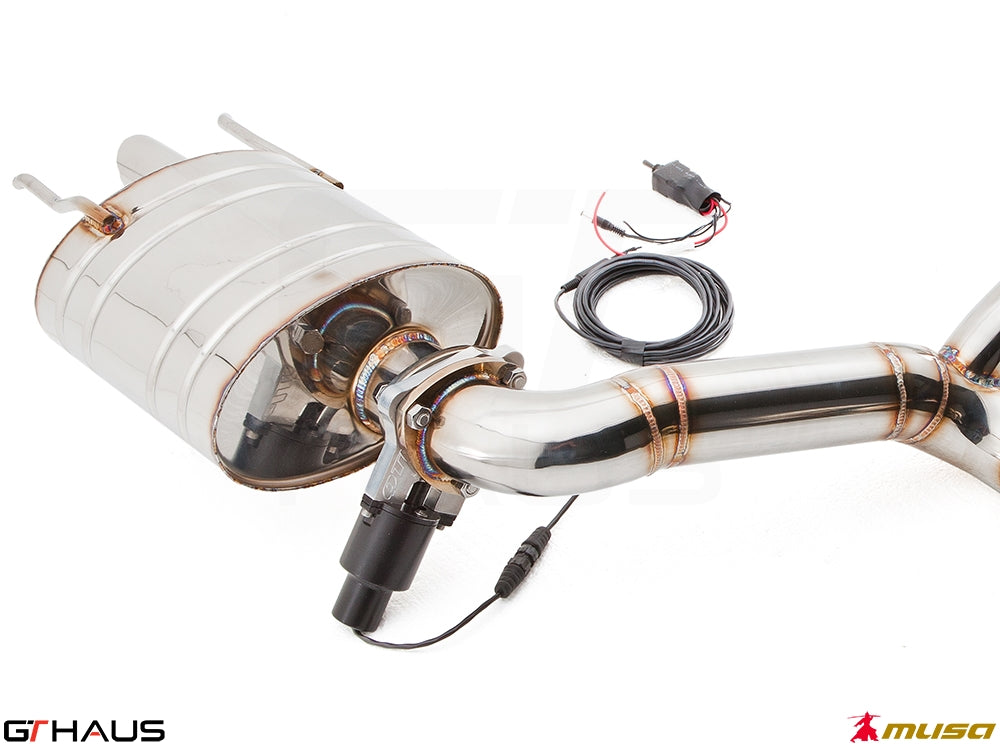 Premium exhaust system for Lexus IS-F V8 Sedan, featuring stainless steel construction and electronic valve control.