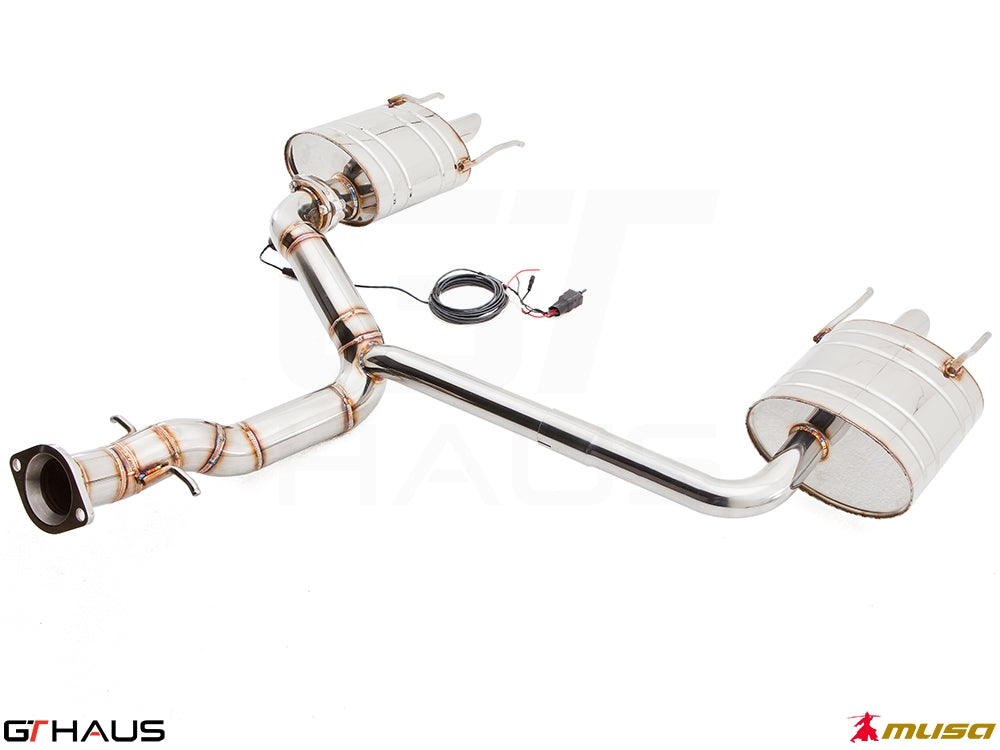 Premium performance exhaust system for Lexus IS-F V8 Sedan, featuring stainless steel construction and electronic valve control.