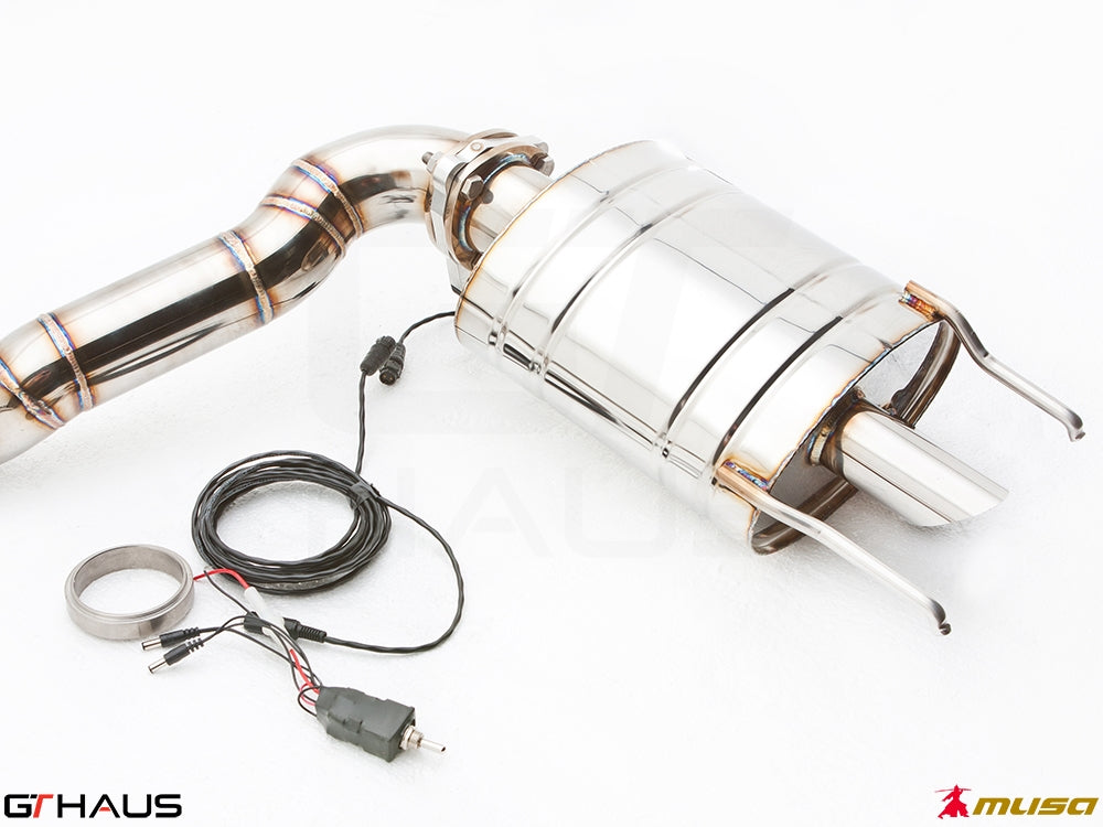 Premium stainless steel exhaust system for Lexus IS-F V8 Sedan, featuring electronic valve control for enhanced performance.