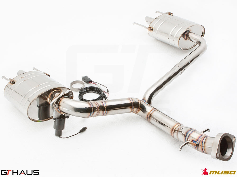 Premium performance exhaust system for Lexus IS-F V8 Sedan, featuring stainless steel construction and electronic valve control.