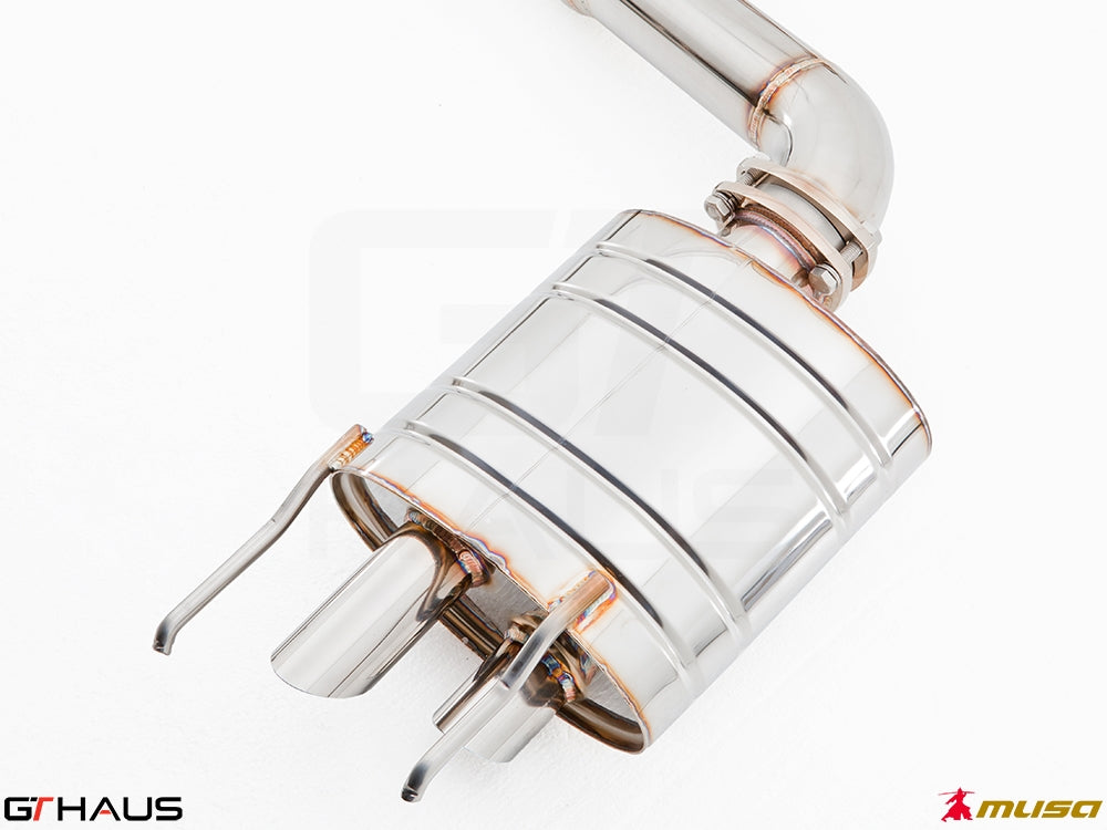 Premium stainless steel exhaust system for Lexus IS-F V8 Sedan, featuring a sleek design and enhanced performance.