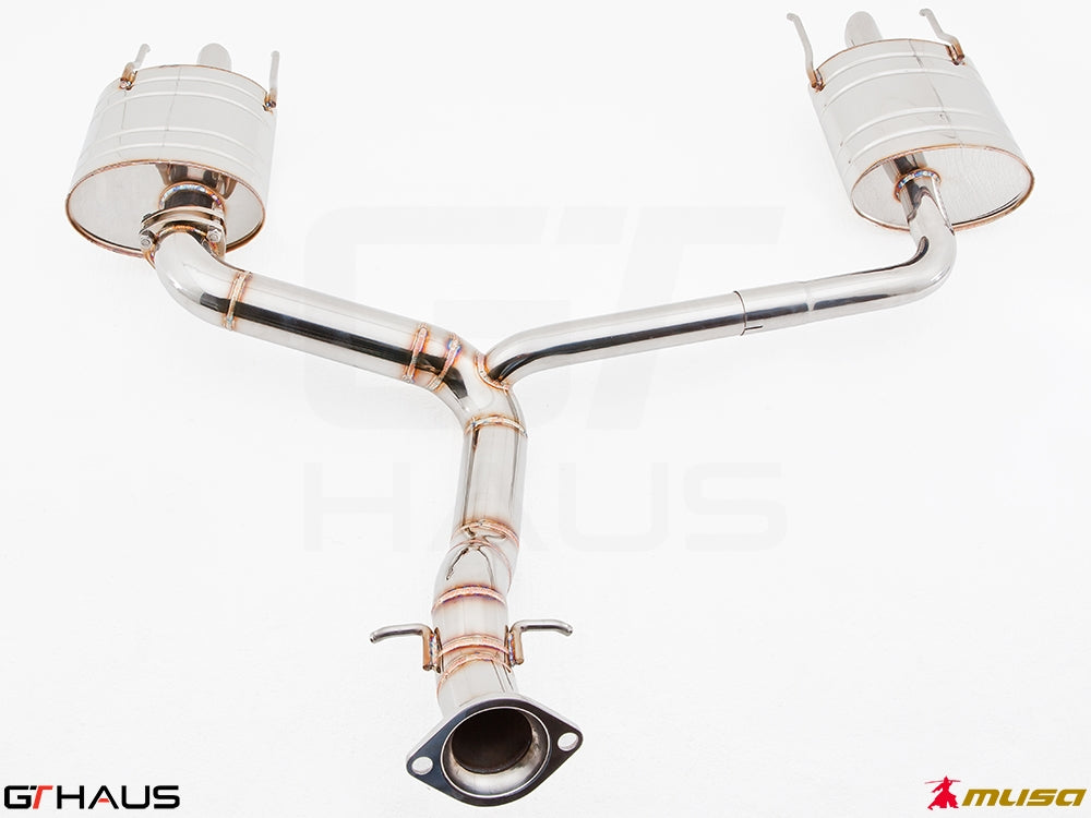 Premium performance exhaust system for Lexus IS-F V8 Sedan, featuring stainless steel construction and dual mufflers.