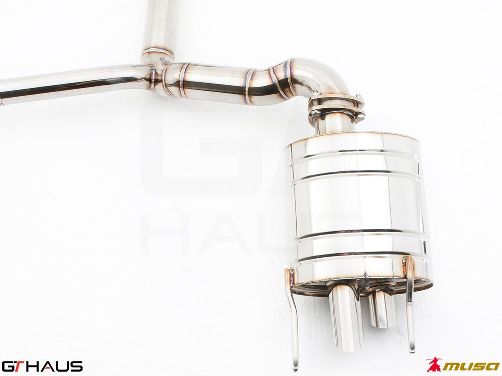 Premium exhaust system for Lexus IS-F V8 Sedan, featuring polished stainless steel construction and performance design.