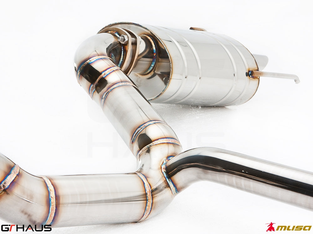 Premium stainless steel exhaust system for Lexus IS-F V8 Sedan, showcasing precision welding and design.