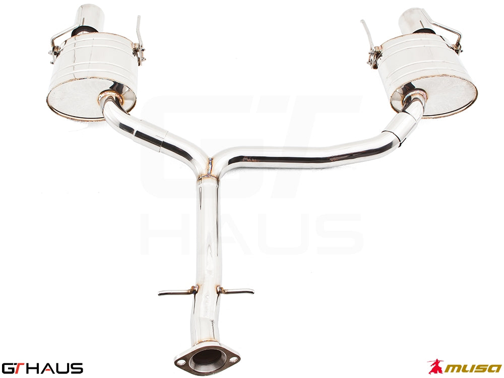 Premium performance exhaust system for Lexus IS 250/IS 350 V6 sedan, featuring dual polished tips and stainless steel construction.