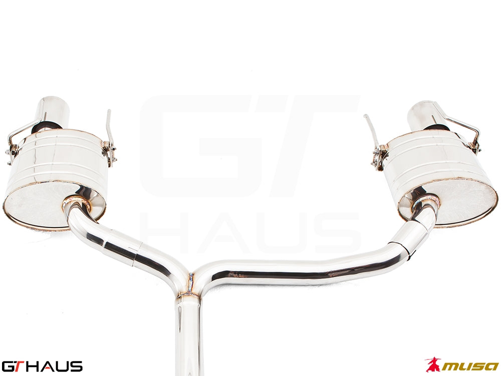 Premium exhaust system for Lexus IS 250/IS 350 V6 sedan, featuring polished stainless steel and dual tips for enhanced performance.