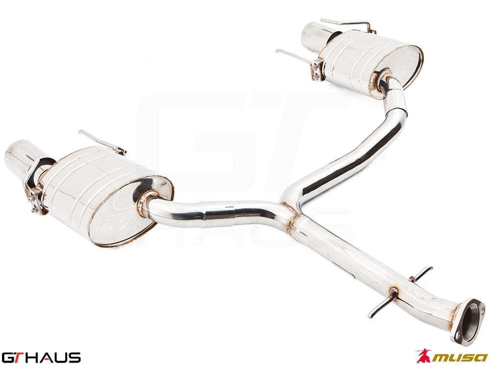 Premium performance exhaust system for Lexus IS 250/IS 350 V6 sedan, featuring stainless steel construction and dual tips.