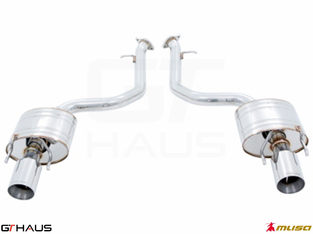 Premium exhaust system for Lexus IS 250/350/350 F-Sport AWD, featuring polished stainless steel construction and dual tips.