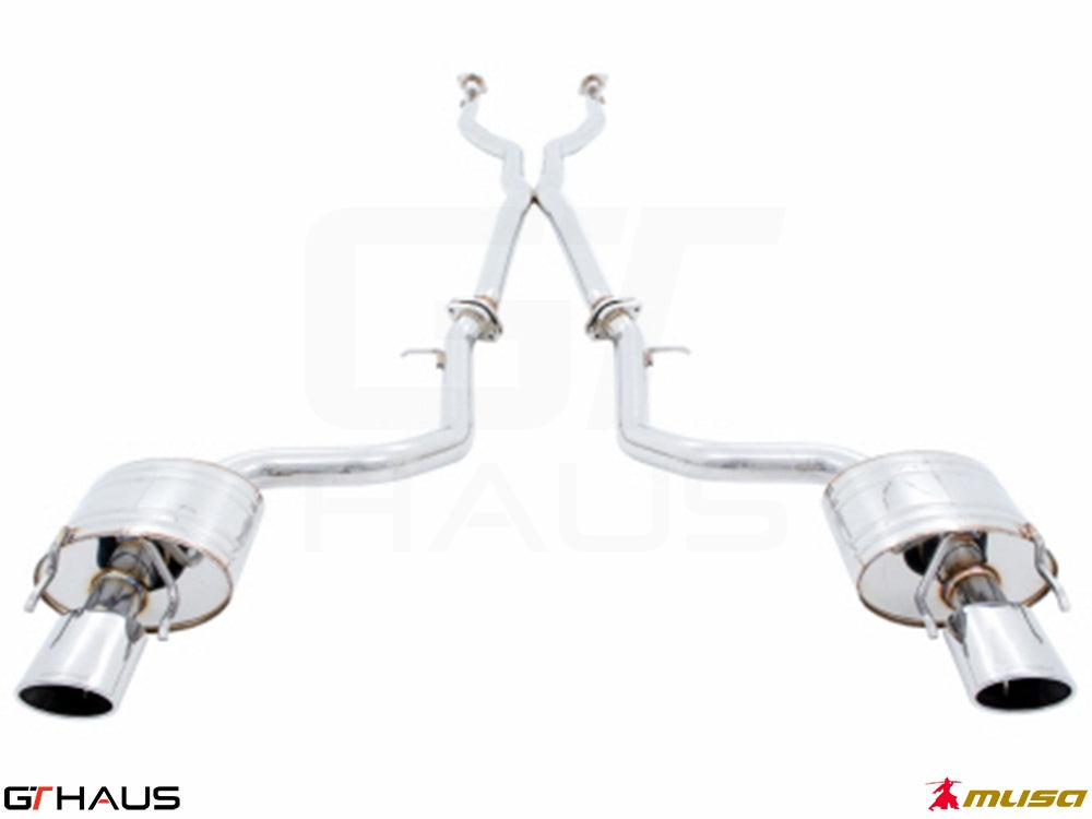 Premium exhaust system for Lexus IS 250/350/350 F-Sport AWD (2014+) featuring dual polished tips and stainless steel construction.