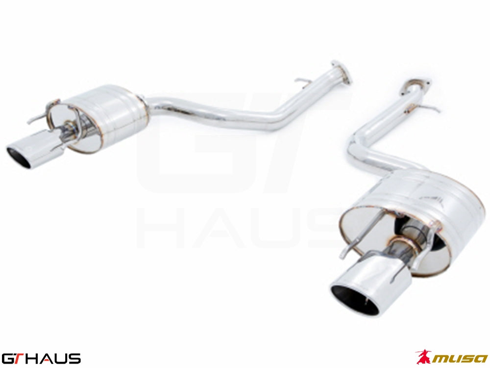 Premium performance exhaust system for Lexus IS 250/350/350 F-Sport (RWD) 2014+, featuring polished stainless steel design.