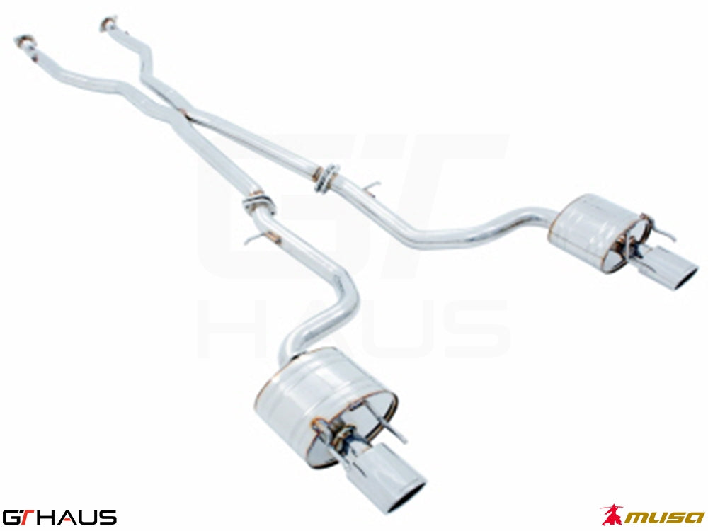 Premium performance exhaust system for Lexus IS 250/350/350F-sport (RWD) 2014+, featuring polished stainless steel design.