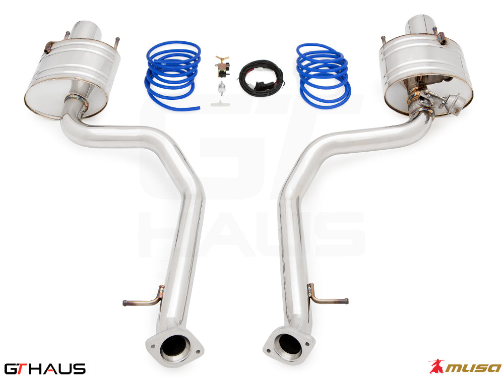 Premium exhaust system for 2021+ Lexus IS350 F-Sport RWD, featuring stainless steel construction and performance components.