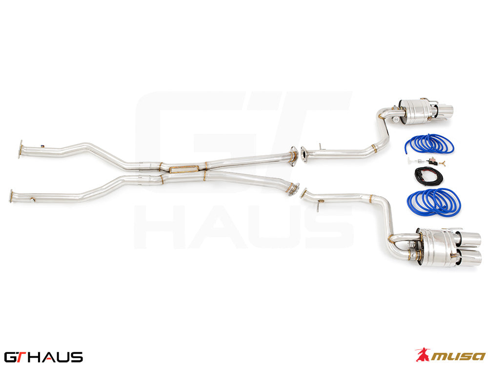 Premium performance exhaust system for Lexus IS500 (V8) 2021+, featuring stainless steel construction and electronic valve control.