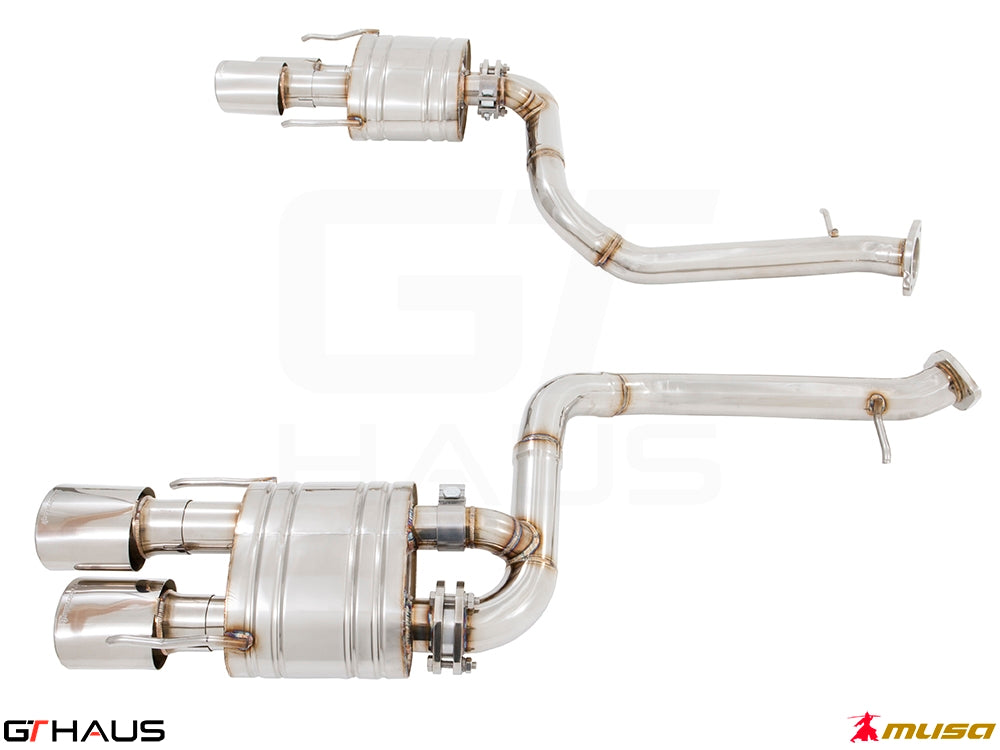 Premium exhaust system for Lexus IS500 V8 (2021+) featuring stainless steel construction and dual tips for enhanced performance.