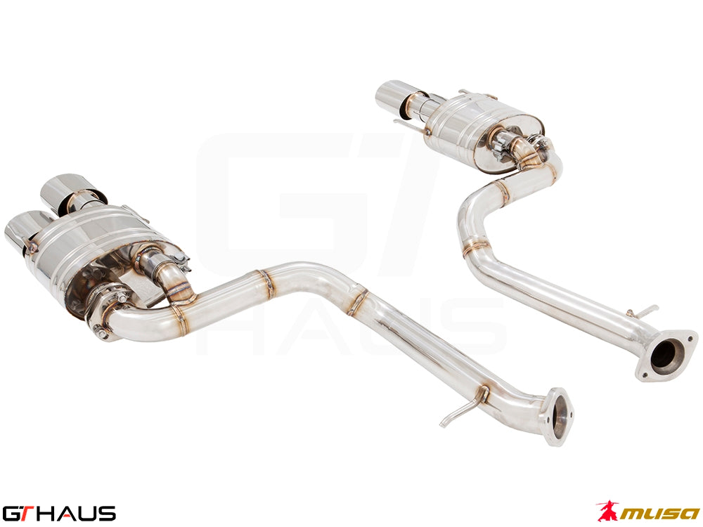 Premium stainless steel exhaust system for Lexus IS500 V8, featuring dual tips and optimized performance design.