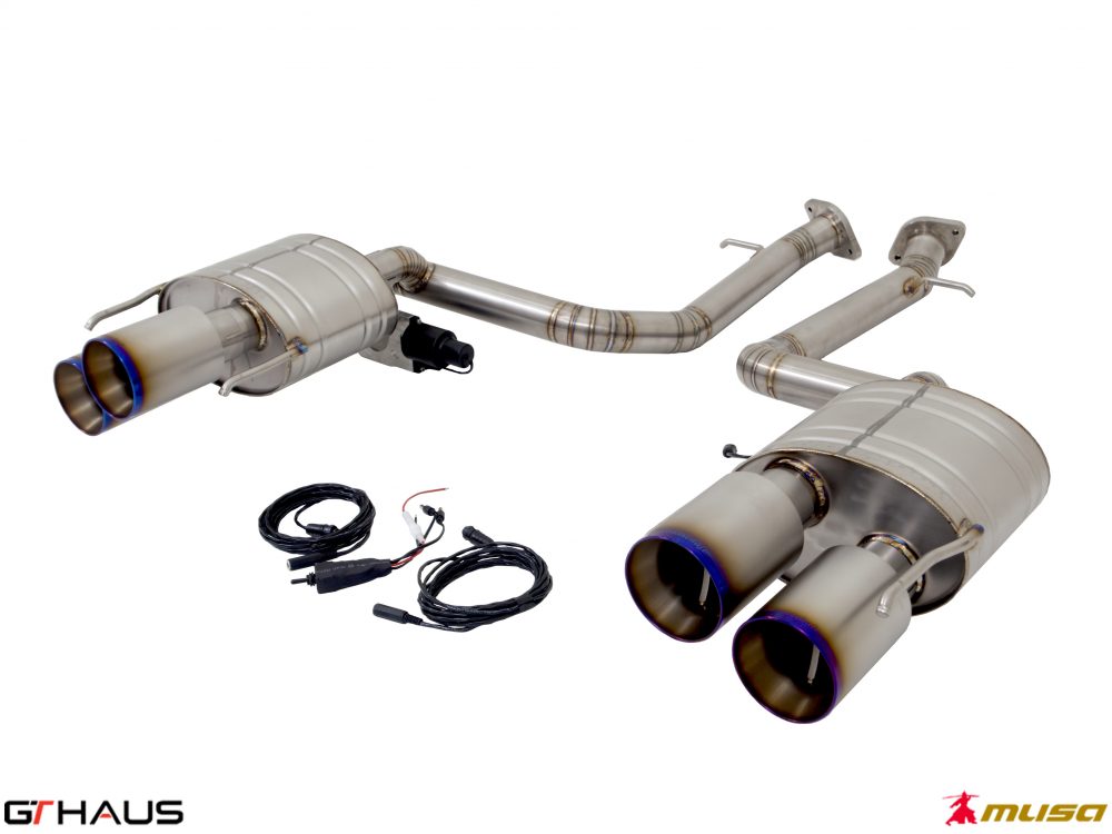 Premium performance exhaust system for Lexus IS500 V8 (2021+) featuring stainless steel construction and dual tips.