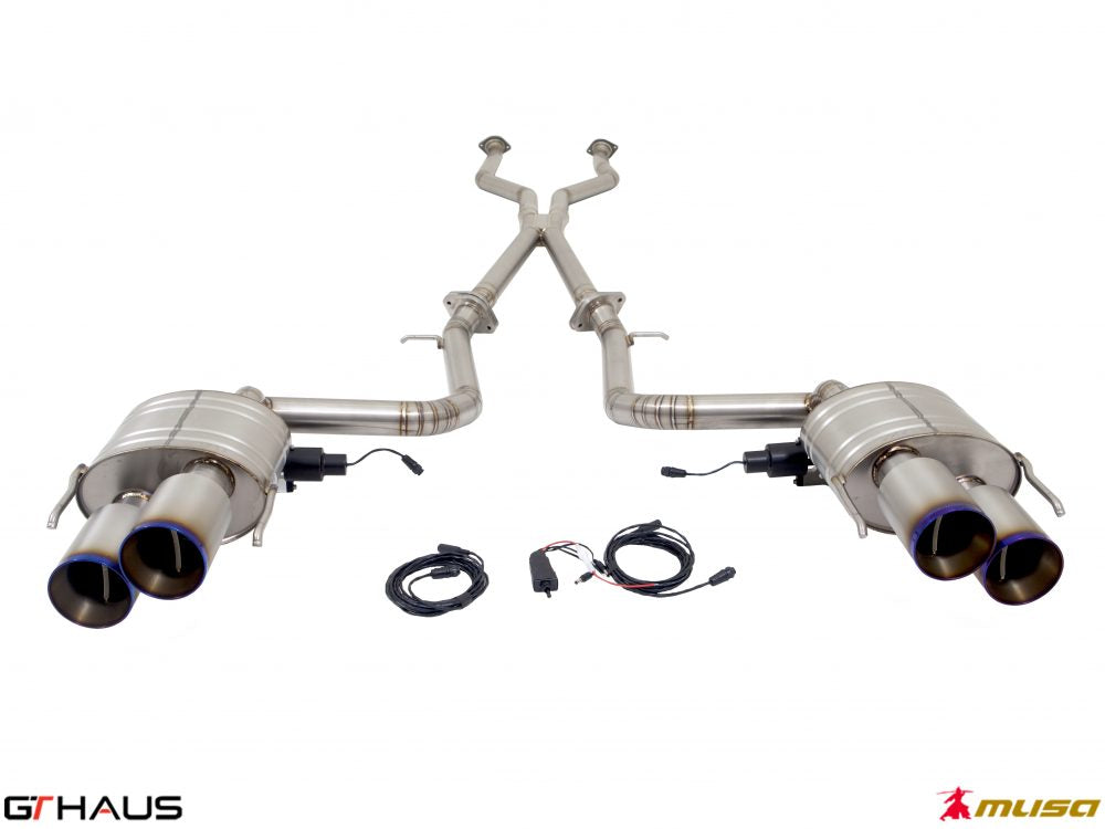 Premium performance exhaust system for Lexus IS500 V8, featuring stainless steel construction and electronic valve control.
