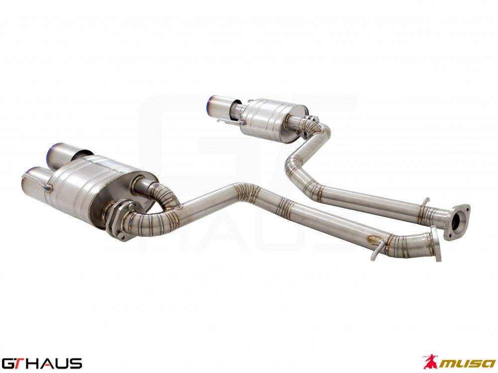 Premium stainless steel exhaust system for Lexus IS500 V8, enhancing performance and sound with precision engineering.