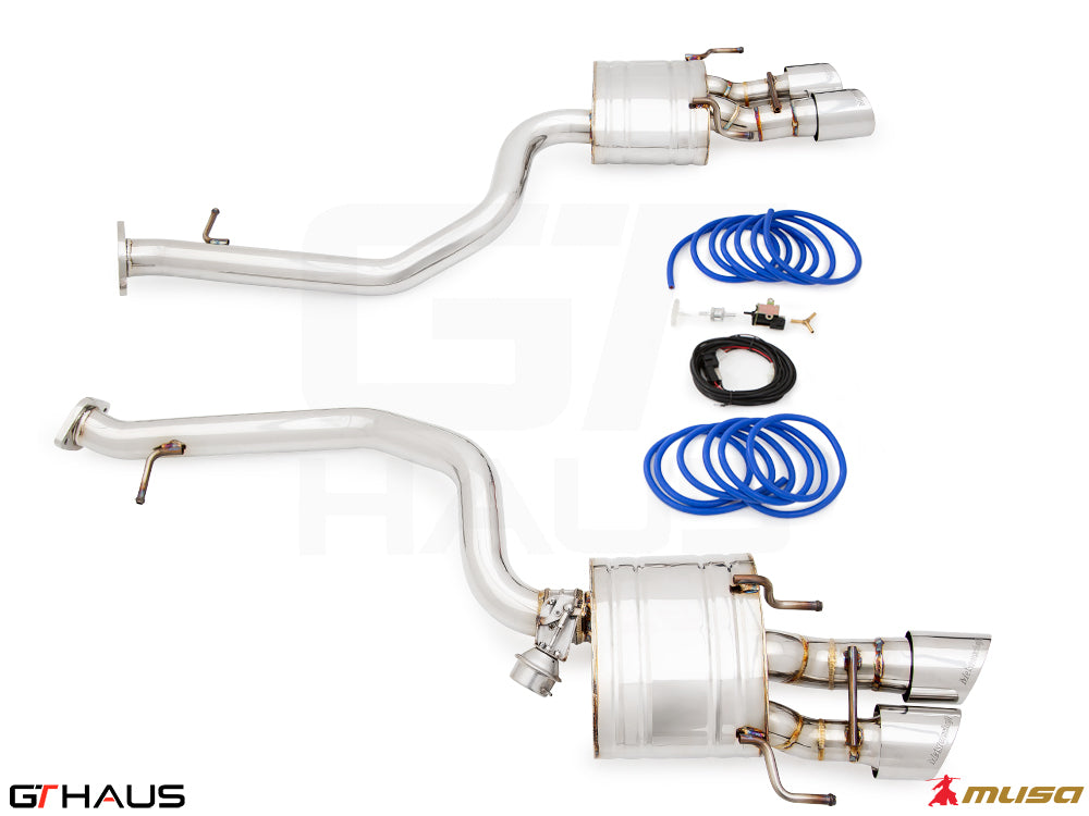 Premium exhaust system for 2021+ Lexus IS350 F-Sport RWD, featuring stainless steel construction and electronic valve control.