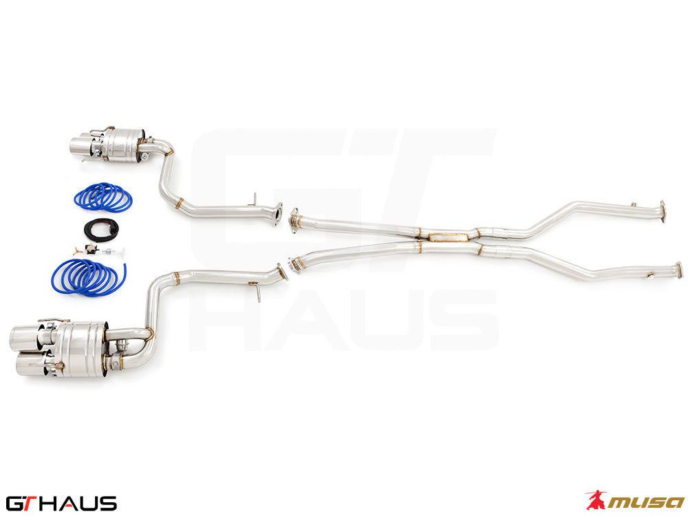 Premium performance exhaust system for Lexus RC-F (V8) 2014+, featuring stainless steel construction and electronic valve control.