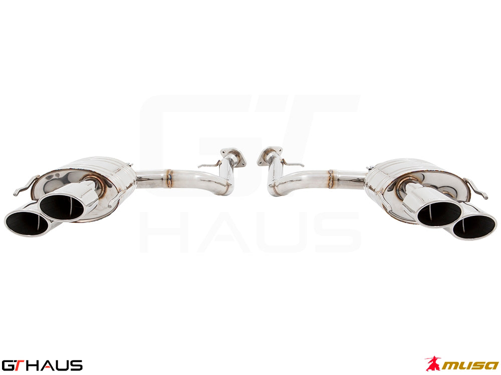 Premium exhaust system for Lexus RC-F V8 (2014+) featuring dual quad tips and high-quality stainless steel construction.