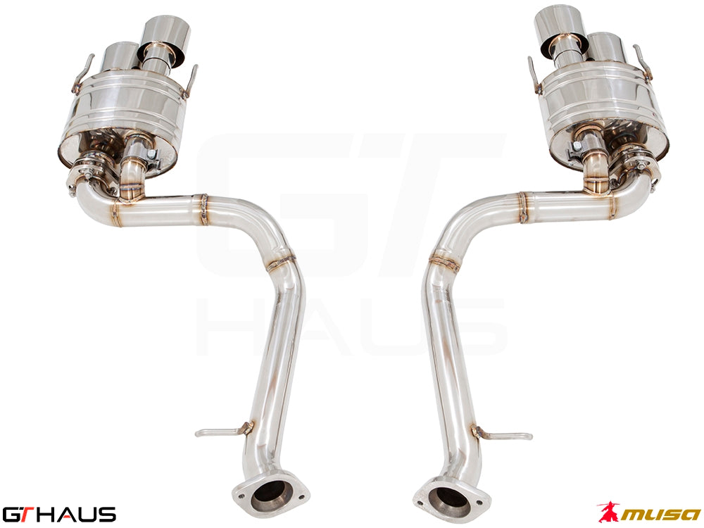 Premium performance exhaust system for Lexus RC-F V8 (2014+) featuring stainless steel construction and dual tips.