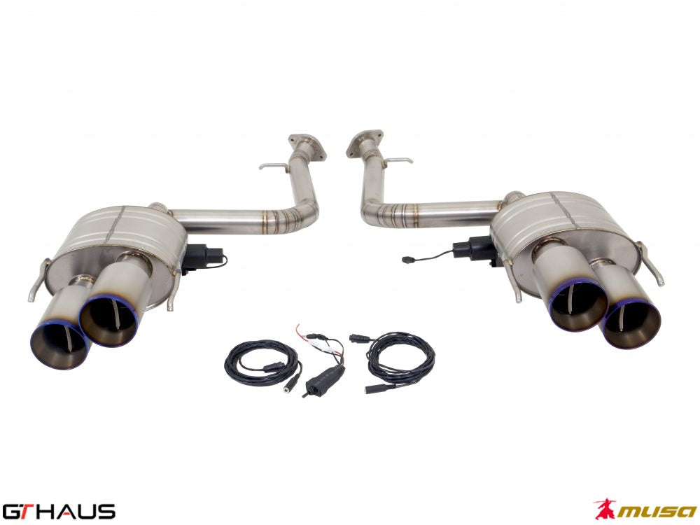 Premium performance exhaust system for Lexus RC-F (V8) 2014+, featuring stainless steel construction and electronic valve control.