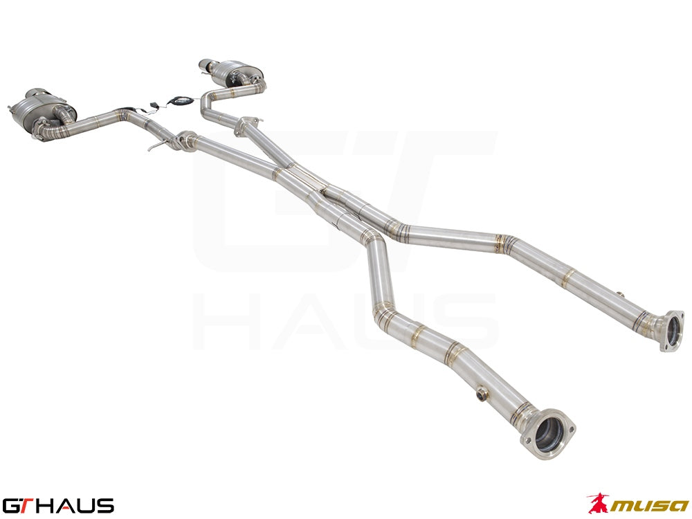 Premium performance exhaust system for Lexus RC F V8 (2014+) featuring stainless steel construction and enhanced sound.
