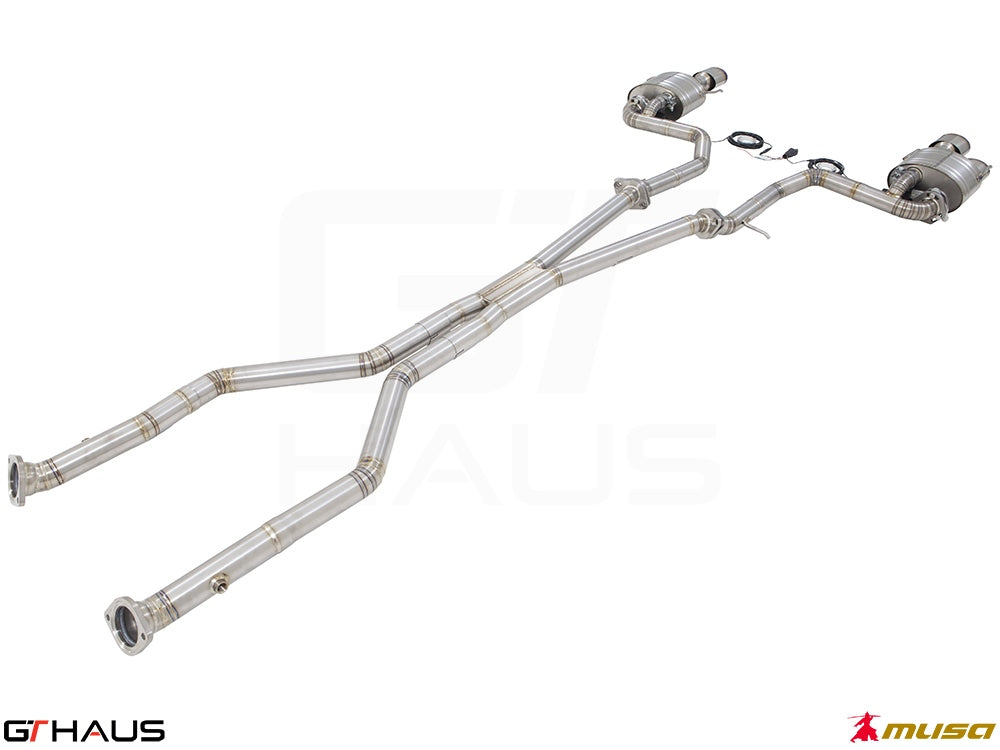 Premium performance exhaust system for Lexus RC-F V8 (2014+) featuring stainless steel construction and electronic valve control.