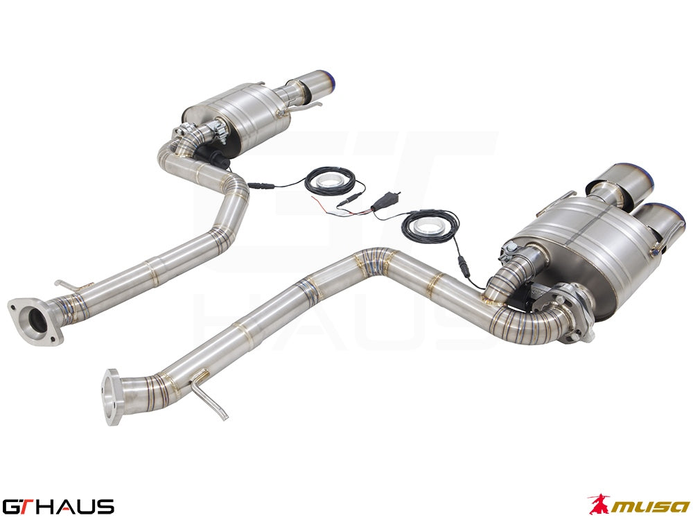 Premium performance exhaust system for Lexus RC F V8 (2014+) featuring stainless steel construction and electronic valve control.