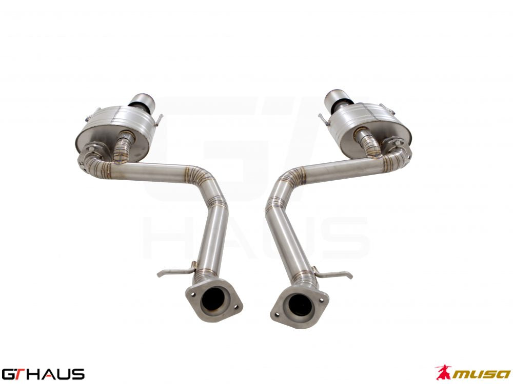 Premium performance exhaust system for Lexus RC F V8 (2014+) featuring stainless steel construction and electronic valve control.