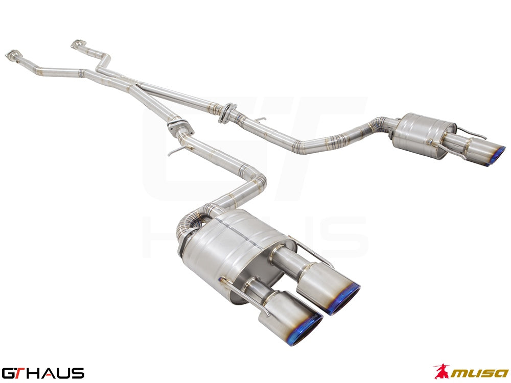Premium performance exhaust system for Lexus RC-F (V8) 2014+, featuring stainless steel construction and dual tips.