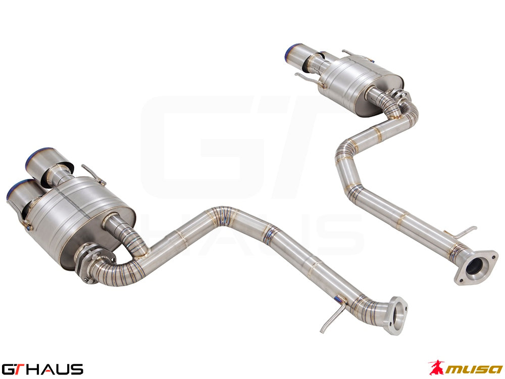 Premium performance exhaust system for Lexus RC F V8 (2014+) featuring stainless steel construction and enhanced sound.