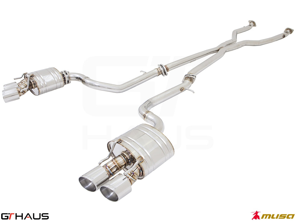 Premium performance exhaust system for Lexus RC 350/350 F-Sport AWD, featuring stainless steel construction and dual tips.