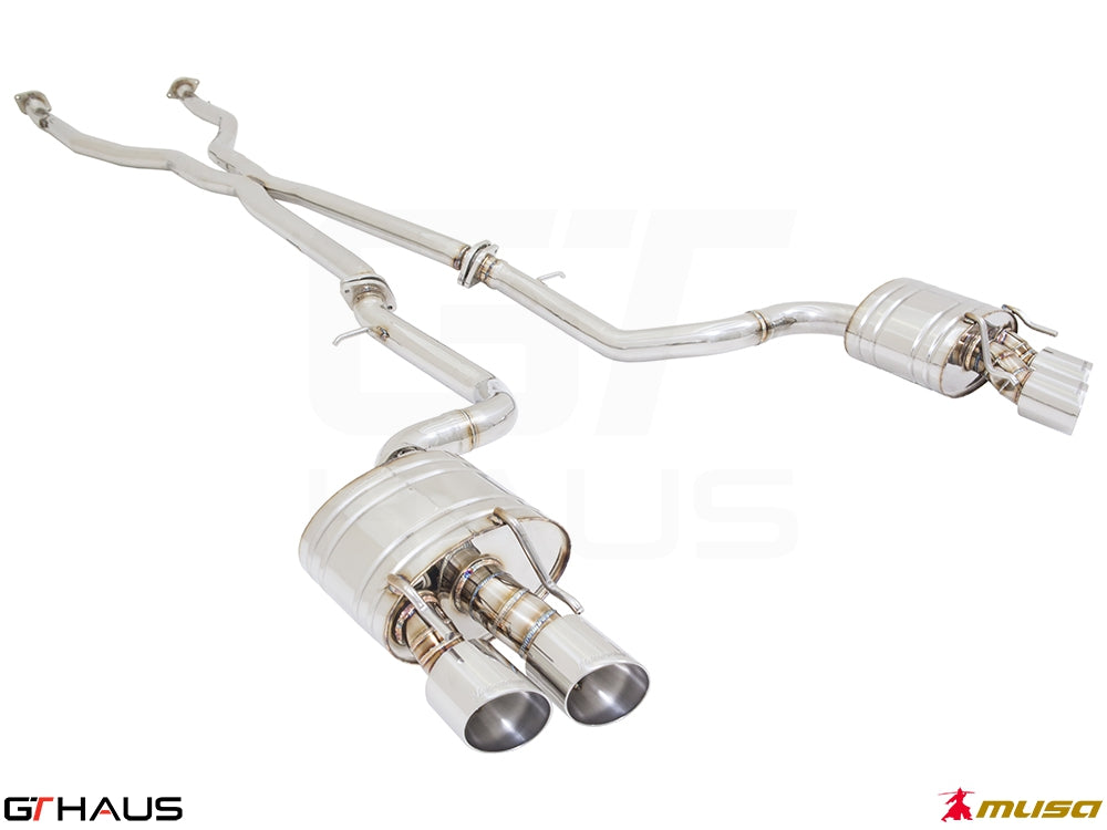 Premium performance exhaust system for Lexus RC 350/350 F-Sport AWD, featuring dual tips and stainless steel construction.