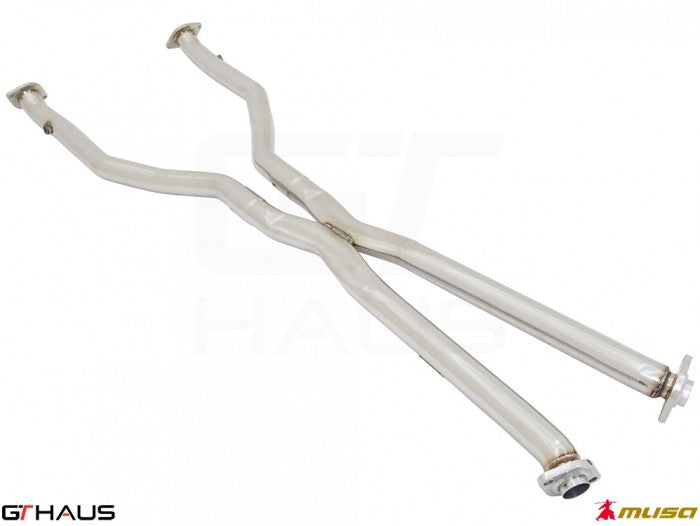 Lexus RC 350/350 F-Sport 2014+ Cat-Back LSR pipe featuring front and mid sections, crafted from high-quality stainless steel.