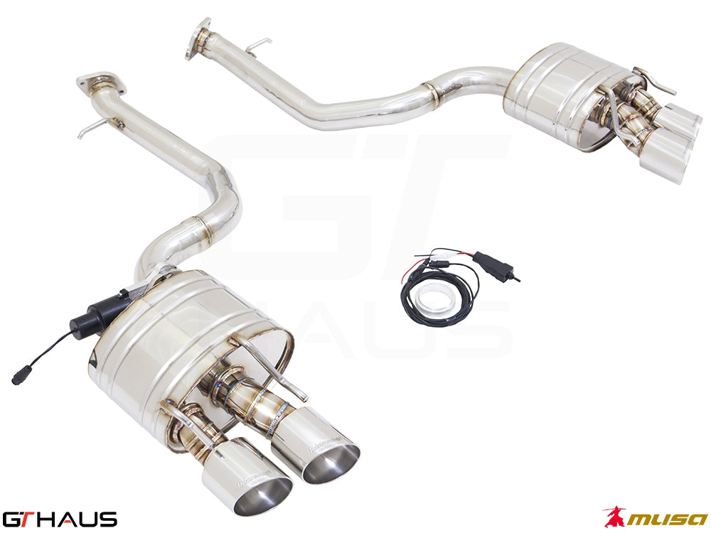 Premium performance exhaust system for Lexus RC 350/350 F-Sport (RWD) 2014+, featuring stainless steel construction and electronic valve control.