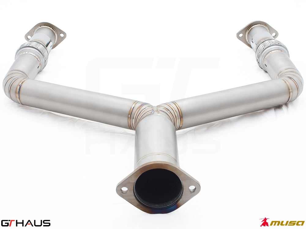 Premium stainless steel front Y-pipe collector section for Nissan 370Z (2009-2020) enhances exhaust flow and performance.