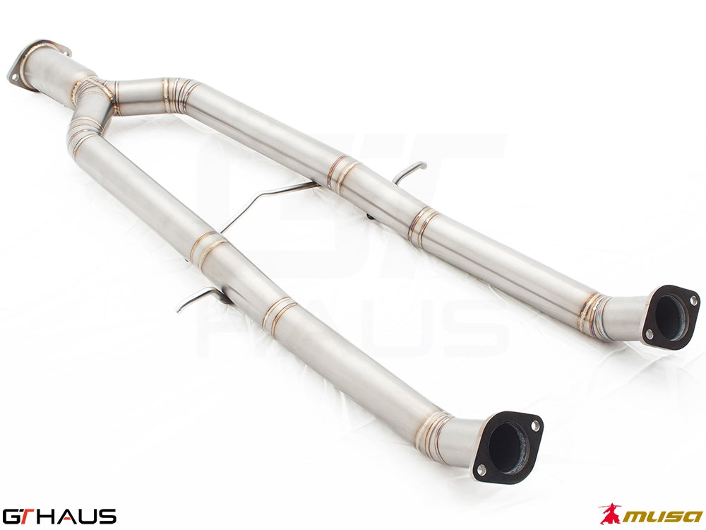 Straight cat-back mid pipe section for Nissan 370Z (Z34) Coupe 2009-2020, designed for GTS models, featuring stainless steel construction.