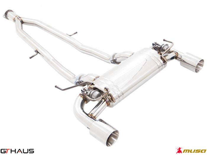 Premium performance exhaust system for Nissan 370Z Coupe/Cabrio, featuring stainless steel construction and enhanced sound.