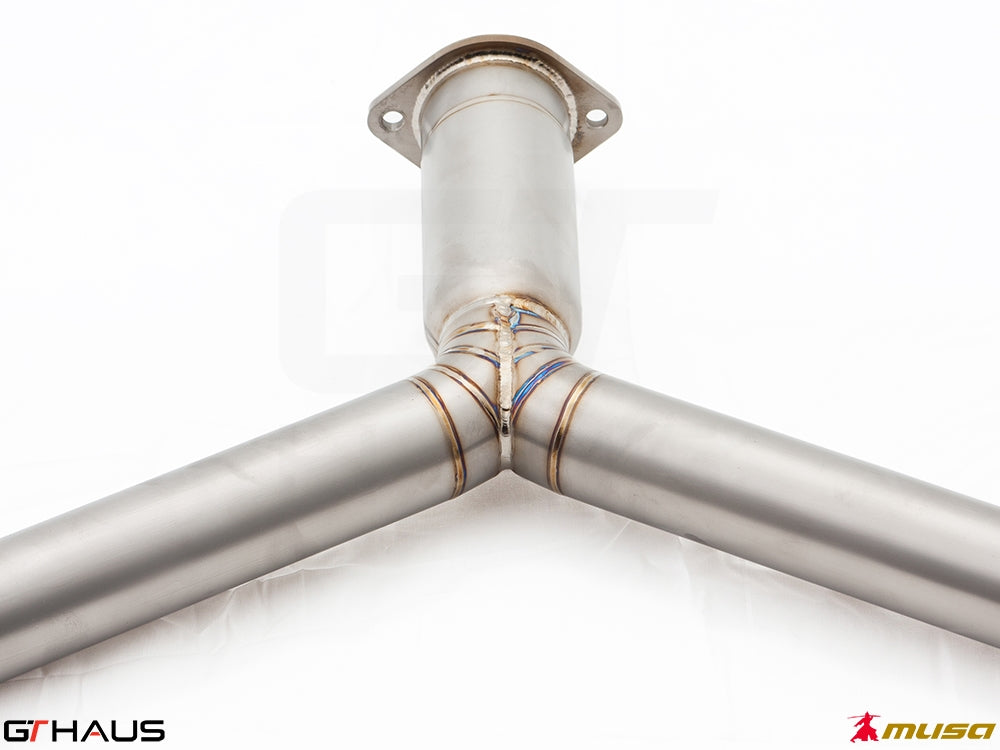 Nissan RZ34 Z Coupe 2023+ front Y-pipe collector section made of stainless steel for enhanced exhaust performance.