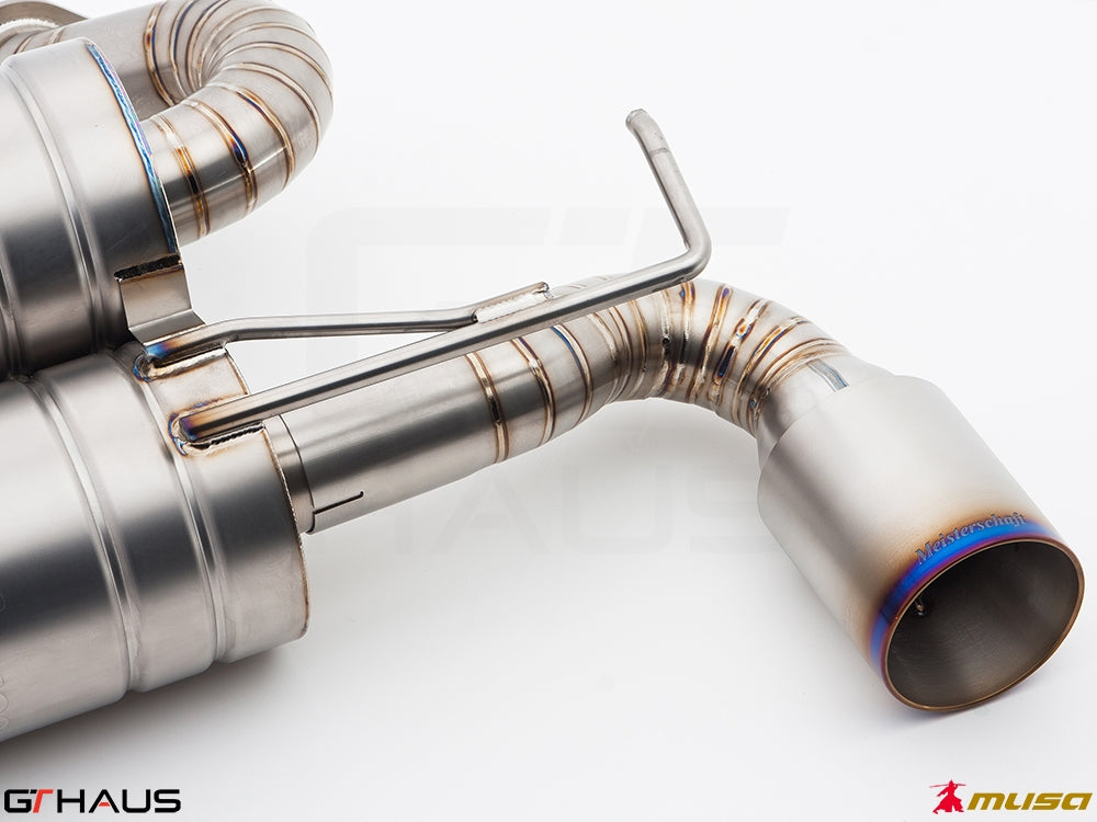 Premium exhaust system for Nissan RZ34 Z Coupe/Cabrio 3.7L V6 VVEL Nismo Edition, showcasing high-quality stainless steel craftsmanship.