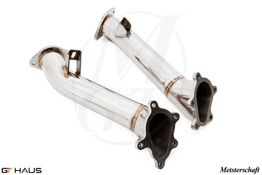 High-performance down pipes for Nissan R35 Skyline GT-R 2008-2010 with 400CEL sport cats and 76mm piping.