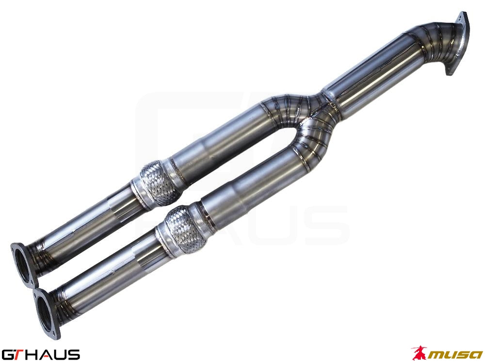 Nissan R35 Skyline GT-R 2008-2010 straight pipe mid section, 3.5 inch diameter, featuring high-quality stainless steel construction.