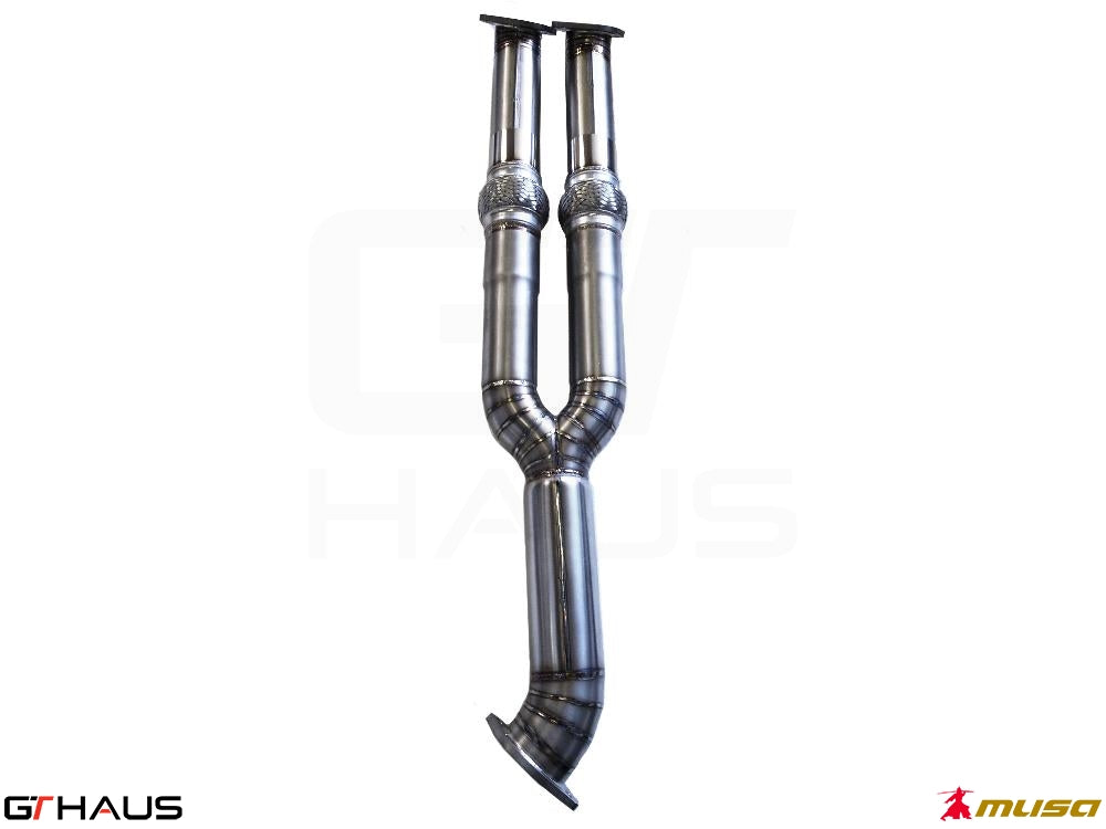 Nissan R35 Skyline GT-R 2008-2010 straight pipe mid section, 3.5 inch diameter, crafted from stainless steel.